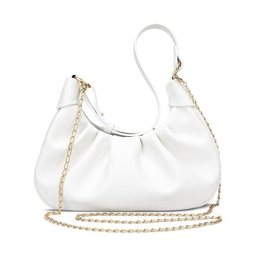 KKXIU Shoulder Bag Crescent Handbag Ruched Purse Underarm Bag Mini Hobo for Women,Detachable Gold Chain Crossbody Bag thumbnail 7