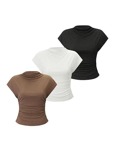 OYOANGLE Women's 3 Pack Business Casual Outfits Mock Neck Ribbed Tank Tops Work Shirts - Image 1