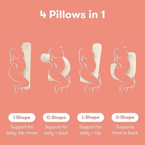 Frida Mom Compact Support 4-in-1 Pregnancy Pillow, Cooling Pregnancy Pillow, Twist & Bends into 4 Shapes for Comfort & Full Body Support, Compact Storage, Easy to Clean, Breathable, Storage Bag, Ivory thumbnail 3