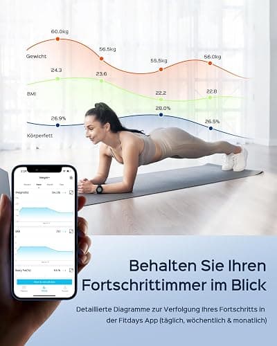Tychesy Körperfettwaage mit Handsensoren, Digitale Personenwaage mit Körperfettanalyse, Smart Waage mit 8 Elektroden für Körperfett und Muskelmasse, BMI, und 28 Körpermesswerte, 180 kg thumbnail 5