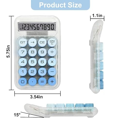 HUTUDD Cute Calculator, Mechanical Switch Calculator, Calculators Desktop 10 Digits, Desk Calculators with Big Buttons and LCD Display, Battery Power, Ideal for School Home Office Basic(Blue) thumbnail 2