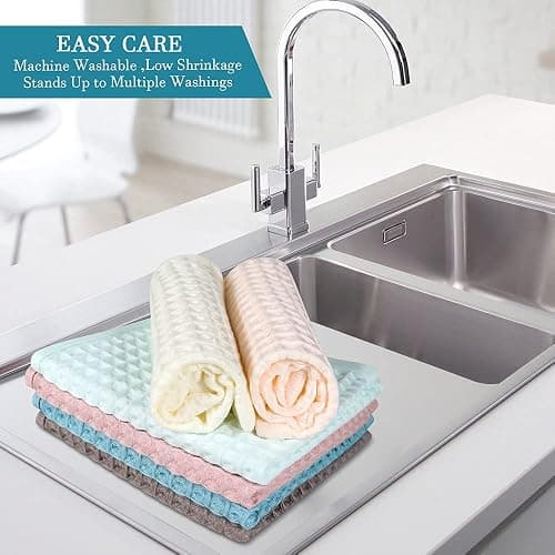vfaejll 100% Cotton Kitchen Towels Set,Waffle Weave Kitchen Dish Cloth,Super Absorbent Kitchen Dish Towels for Drying Dishes 13x13 Inches Dish Rags for Washing Dishes 6 Pack Mixed Color,Hand Towels - 6Pack thumbnail 6