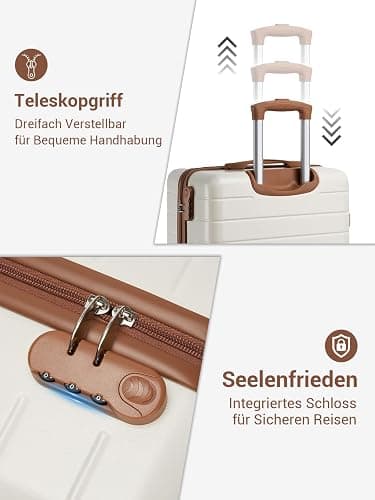 Shavont Kofferset 3-teilig, Hartschalenkoffer aus ABS, Handgepäck Koffer 55x40x20 cm, Mittelgroßer Koffer L, Großer Koffer XL, Trolley mit 4 Leisen 360° Doppelrollen (Kofferset, Cremefarben) thumbnail 7