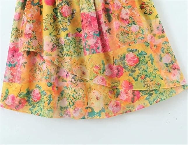 Women Corset Flower Print Spaghetti Strap Mini Dress Backless Skater Holiday Robe Slip Dress thumbnail 4