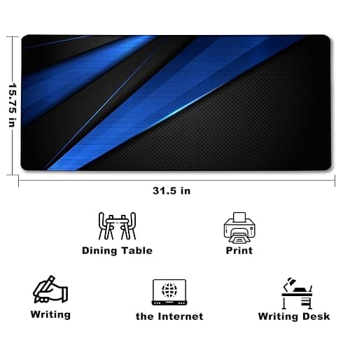 Desk Pad, Large Gaming Mouse Pad,Extended Keyboard Mouse Mat Desk Pad with Non-Slip Rubber Base & Stitched Edge for Computers Laptop Desk Home Office Accessories,Black Blue thumbnail 3