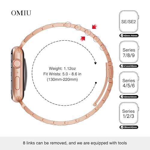 OMIU Thin Band Compatible with Apple Watch 40mm 38mm 41mm 42mm 44mm 45mm 49mm, Premium Stainless Steel Metal Replacement Adjustable Wristband Strap for iWatch Ultra SE Series 9/8/7/6/5/4/3/2/1 Women thumbnail 3