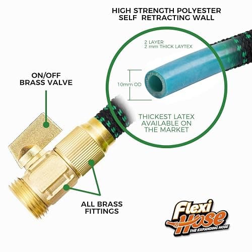 Flexi Hose with 8 Function Nozzle, 50FT - Lightweight Expandable Garden Hose, No-Kink Flexibility, 3/4 Inch Solid Brass Fittings and Double Latex Core - Black and Green thumbnail 4