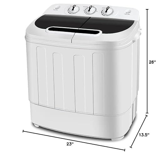SUPER DEAL Compact Mini Twin Tub Washing Machine 13lbs Capacity Portable Washer Wash and Spin Cycle Combo, Built-in Gravity Drain for Camping, Apartments, Dorms, College, RV’s and Small Spaces thumbnail 3