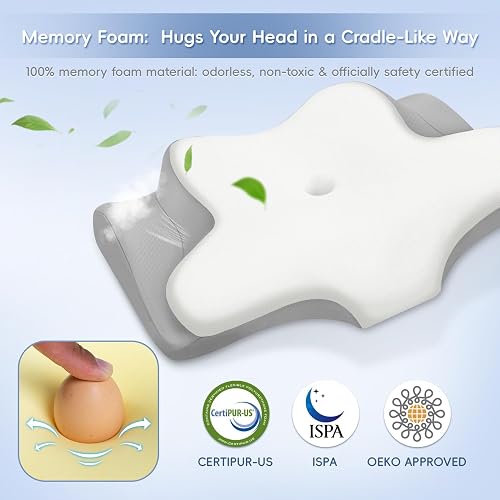 PAYHUIN Cervical Neck Pillow, Memory Foam Pillows for Neck and Shoulder Pain Relief, 2 Heights Ergonomic Pillow with Breathable Ice Silk Cover, Neck Support Pillow for Side Sleepers White thumbnail 8