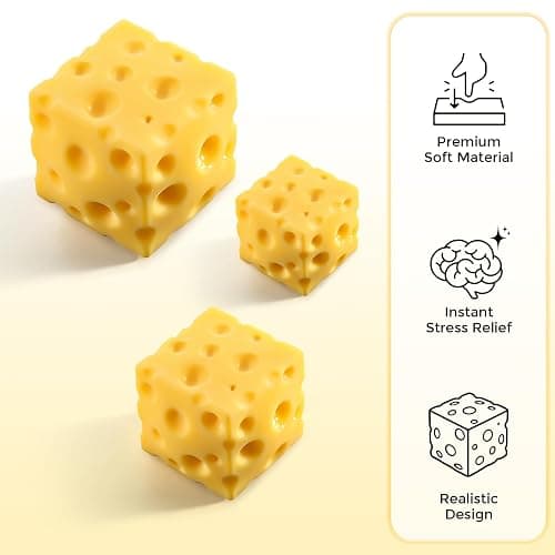 Cheese Squishy Cube Block, Squishy Fidget Toys for Adults, Easter Basket Stocking Stuffers, Sensory Stress Ball Squeeze Toys for Stress Relief (Yellow 2.4 in) thumbnail 7