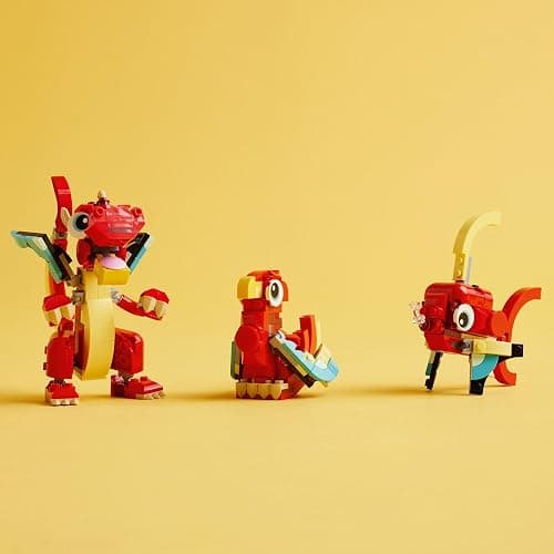 LEGO Creator 3 in 1 Red Dragon Toy, Transforms from Dragon Toy to Fish Toy to Phoenix Toy, Gift Idea for Boys and Girls Ages 6 and Up, Animal Toy Set for Kids, 31145 thumbnail 4