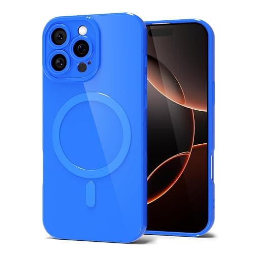 Svanove for iPhone 16 Pro Phone Case Silicone Magnetic, Compatible with Magsafe Case Cute for Women, Girly Bright Color Glossy Jelly Thin Slim Hard Mag Safe Rubber & Camera Cover, Neon Blue - Image 1