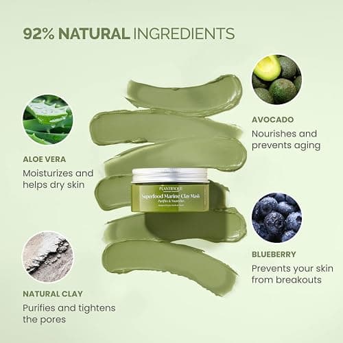 PLANTIFIQUE Clay Mask with Avocado & Superfoods - Korean Face Masks Skincare Products - Dermatologically Tested - Masque Visage Beauté - Gift Idea, 110g / 3.88 fl oz thumbnail 4