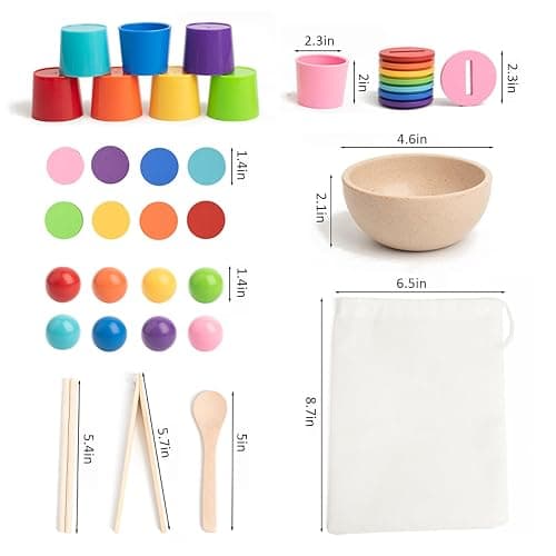 Ball in Cups Toddler Montesssori Toys for 1 Years Old, Rainbow Color Sorting Toy Coin Box Matching Game, Wooden Learning Color for Baby Toddler Age 1-3, Fine Motor Developmental Infants Sensory Toy thumbnail 2