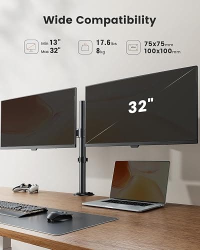 ErGear Dual Monitor Stand, Heavy Duty Adjustable Monitor Desk Mount for 2 Screens up to 32 Inches, Fully Adjustable Height, Tilt, Swivel, Rotate, Supports 17.6 lbs per Monitor Arm, Easy Installation thumbnail 3
