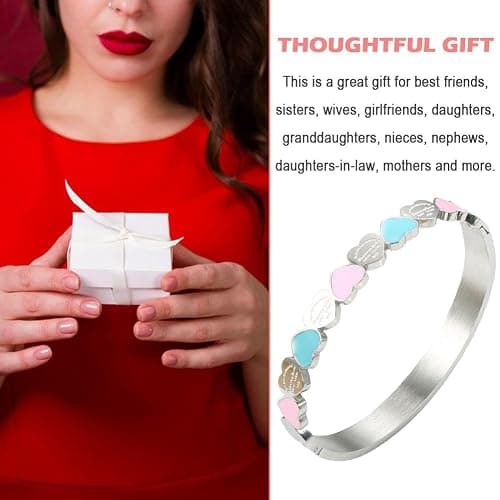 ⭐️HFLWYWD Cute Love Heart Gold Plating Staiess Steel Lucky Cuff Bangles,Heart Bracelets For Women Grils,Ttanh Wedding Party Charm Bangles Jewelry Gift thumbnail 3