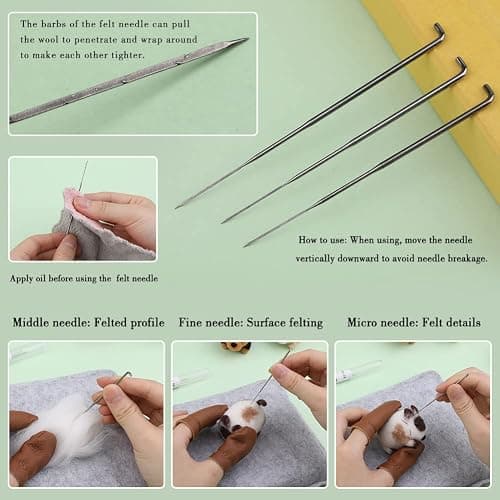 Mayboos Needle Felting Kit, 12 Pieces Doll Making Wool Needle Felting Starter Kit with Instruction, Felting Foam Mat and DIY Needle Felting Supply for DIY Craft Animal Home Decoration thumbnail 5
