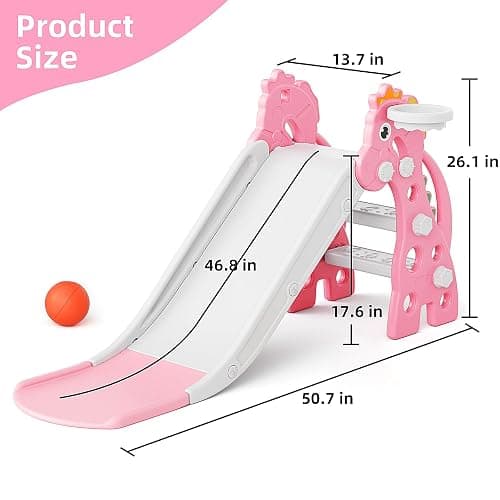 67i Indoor Slide for Toddlers 1-3, Outdoor Use, Foldable with Hoop (Pink) thumbnail 3