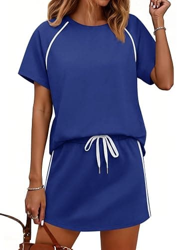 Yousify Womens 2 Piece Skirt Sets Summer Short Sleeve Tops and Tennis Skort Lounge Set Vacation Workout Matching Outfits - Image 1