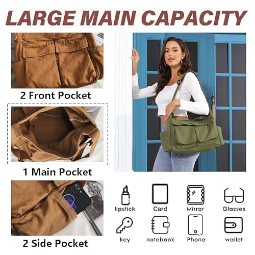 KlaOYer Canvas Messenger Bag Large Hobo Bag Crossbody Shoulder Bag Tote Bag with Pocket for Women and Men thumbnail 4