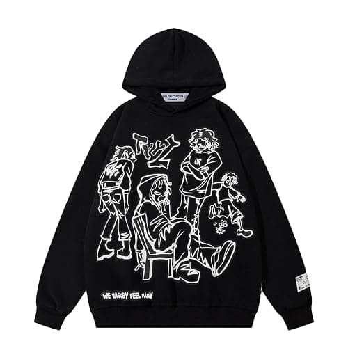 Aelfric Eden Mens Graphic Oversized Hoodie Cartoon Character Print Streetwear Casual hoodies y2k Hooded Sweatshirt - Image 1