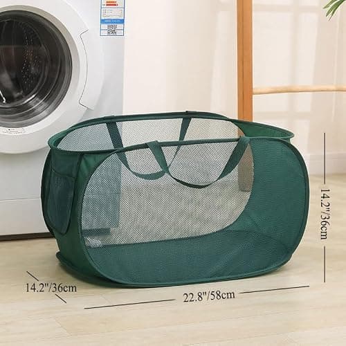 Rubruan 4 Piece Popup Mesh Laundry Basket Durable Handles Collapsible Laundry Baskets Folding Clothes Pastic Hamper for Laundry Room College Dorm (Gray) thumbnail 3