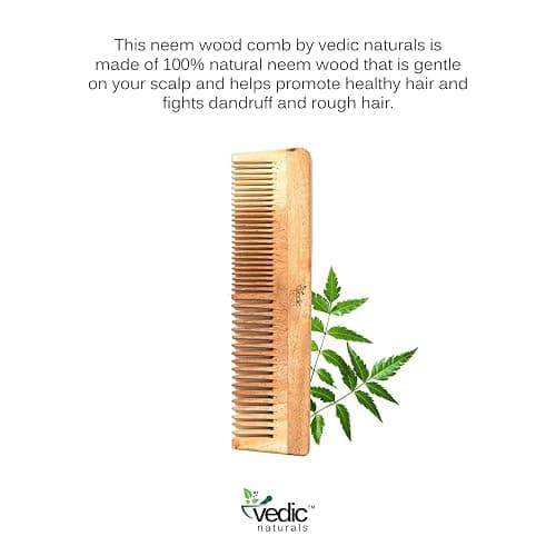Vedic Naturals 100% Pure & Natural Neem Wood Comb | Promotes Hair Growth, Reduces Hair Fall & Control Dandruff | Wide & Thin Teeth thumbnail 4