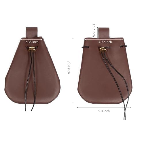 Leather Belt Pouch Medieval Vintage Renaissance Viking LARP Cosplay Costumes Drawstring Coin Purse Phone Holder Waist Bag (Brown) thumbnail 2
