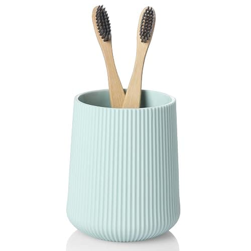 YAUKPH Green Striped Toothbrush Holder for Electric Toothbrushes Bathroom Organizer Cup for Toothpaste Kids & Adults - Image 1