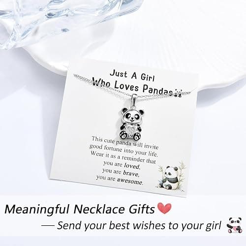 Shuxin Panda Gifts for Girls, Silver Panda Necklace for Kids, Birthday Christmas Graduation Gifts for Teenage Girls, Xmas Stocking Fillers thumbnail 2
