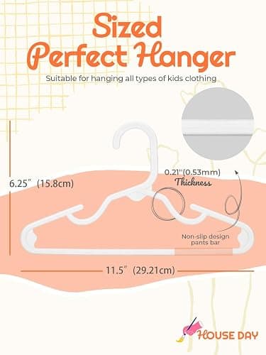 HOUSE DAY Premium Baby Hangers 120 Pack, 11 Inch Kids Plastic Hangers White, Slim Childrens Hanger for Infant, Toddler, Child Clothes, Non-Slip Sturdy and Durable Baby Clothes Hanger for Closet thumbnail 2