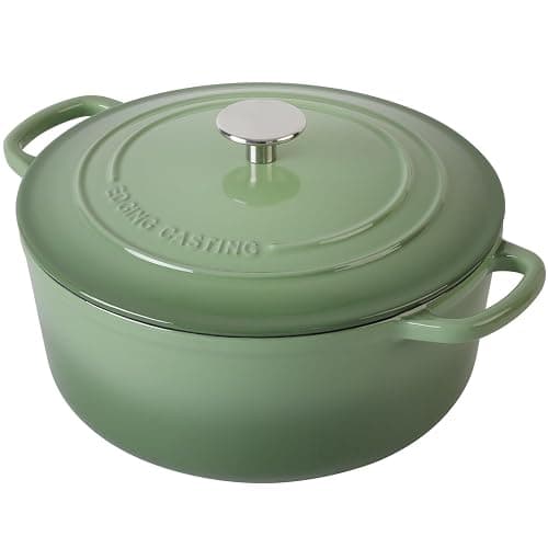 EDGING CASTING Enameled Dutch Ovens Cast Iron Dutch Oven Pot with Lid for Bread Baking, Cook, Dual Handle, 7 Quart, Pistachio Green thumbnail 5