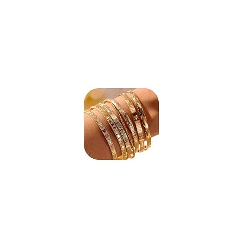 ÌF ME Gold Bangle Bracelets for Women, Indian Bangles Stackable Set, Multi Layer Textured 14K Gold Plated Chunky Bracelets Boho Jewelrys Set - Image 1