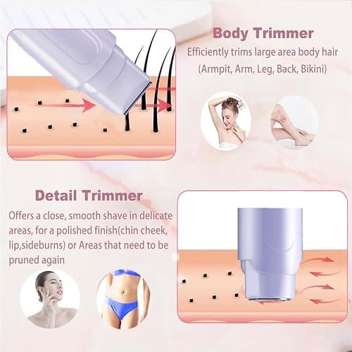 2-in-1 Electric Shaver & Bikini Trimmer for Women - Painless Electric Razor for Face, Body & Intimate Areas, Ultra Silent Cordless Wet/Dry Shaver with Dual Blades, IPX7 Waterproof for Shower & Travel thumbnail 4