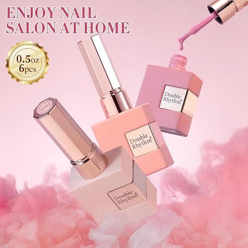 Double Rhythm 6 Pcs 15 ML Gel Polish Set Same Color Same Bottle Soak Off Gel Polish Kit Nail Art Manicure Salon DIY at Home for Women (Burgundy Red Nude Pink Purple Beige-T6-3) thumbnail 9