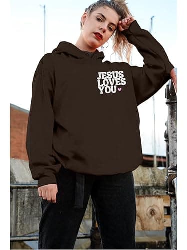 MYHALF Love Like Jesus Hoodies for Women Christian Bible Verse Sweatshirt Casual Drawstring Waffle Pullover Tops with Pocket thumbnail 2