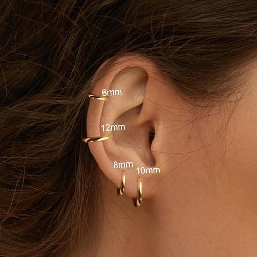 4 Pairs Small Gold Hoop Earrings Set for Women, 14k Gold Plated Cartilage Hoop Earring Hypoallergenic Small Hoop Earrings for 2nd 3rd Hole Huggie Hoop Earrings for Women Men Gifts (Gold-1.6mm) thumbnail 7
