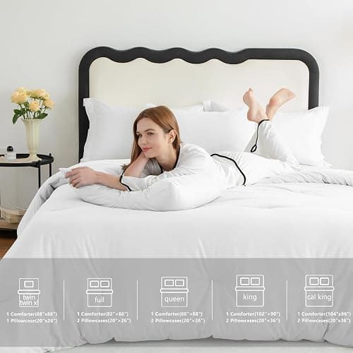 CozyLux White Full Size Comforter Set, 3 Pieces Solid Breathable Quilted Style Bedding Sets, Luxury Fluffy Soft Bed Set with Down Alternative Comforter for All Season (1 Comforter & 2 Pillowcases) thumbnail 6