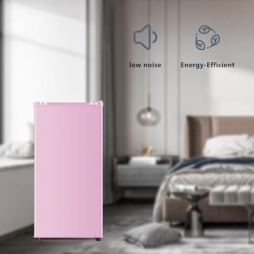 Seaoola Mini Fridge with Freezer, Single Door 3.1 Cu.Ft, Compact Mini Refrigerator, LED Light, Adjustable Thermostat, Removable Glass Shelves, Small Refrigerator for Dorm/Office/Bedroom(Pink) thumbnail 7