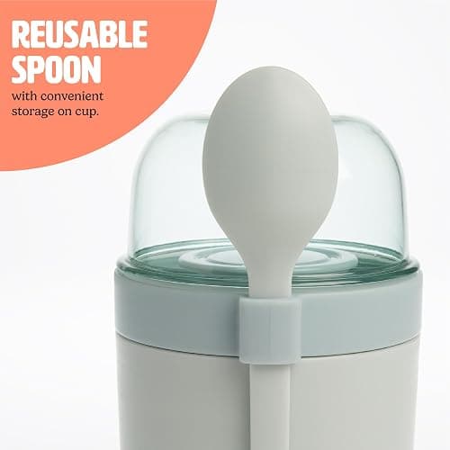 Tasty Travel Snack Cups with Spoons, On-The-Go Snacking, Divided Compartments, Great for Nuts, Cereal, Granola, Yogurt and More, Made Without BPA, 2-Pack, Aqua thumbnail 6