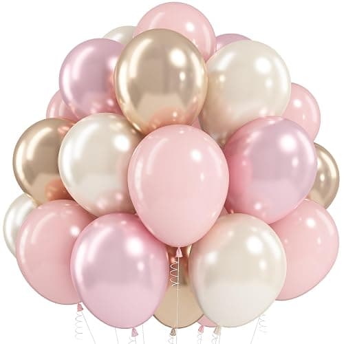 White Pink Gold Balloons Set, 12 Inch Double Stuffed Pearl White Sand Blush Pale Light Pink Apricot Champagne Gold Helium Balloon for Fairy Birthday Wedding Easter Baby Bridal Shower Party Decorations - Image 1