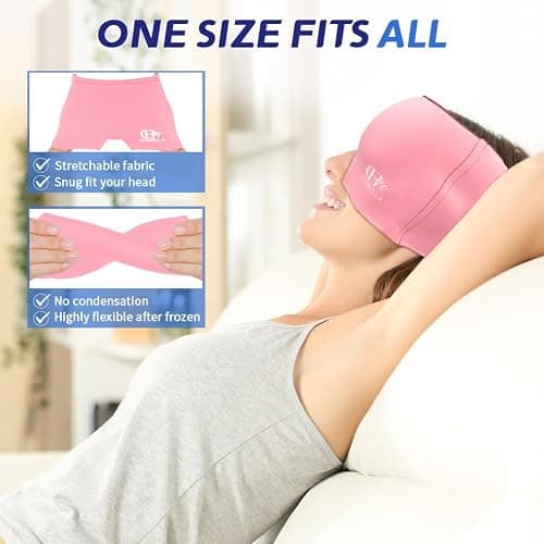 Migraine Relief Cap, Soothing Headache Ice Face Mask Products, Hot and Cold Therapy, Migraine Headache Relief Cap for Migraine, Sinus, Puffy Eyes, Tension, Stress and Hangover(Pink) thumbnail 6