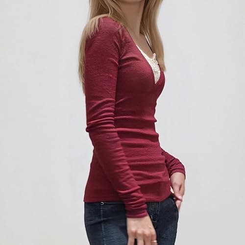 Fairy Grunge Y2K Shirts for Women Long Sleeve Lace Patchwork Tees Tops Teen Girls Aesthetic Vintage Slim Blouse thumbnail 3