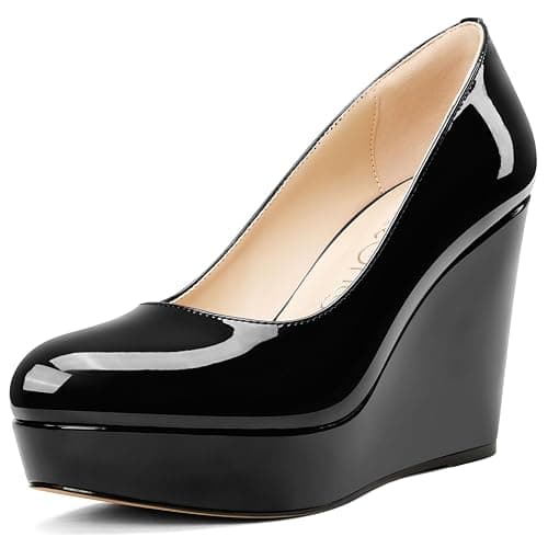 NobleOnly Womens Platform Wedge Pumps Slip-on Close Round Toe Dress Casual Party Shoes 3.9 Inches Heels - Image 1