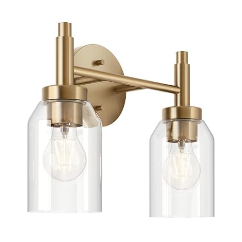 Kichler Madden 2-Light Bathroom Vanity Light Fixture with Clear Glass Shades, Modern Wall Mount Lighting in Champagne Bronze for Single or Double Vanity (10.5" x 14.25"), 55184CPZ thumbnail 4