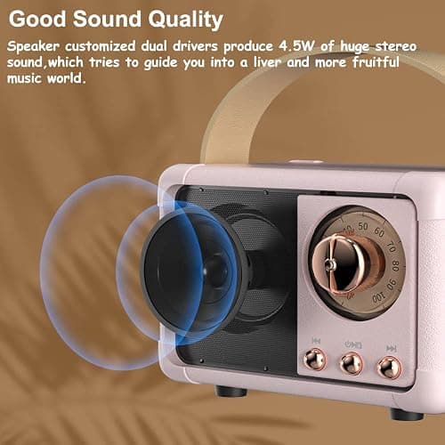 Baolira Retro Bluetooth Speaker, Portable Wireless Speaker with Crystal Clear Stereo Sound Rich Bass, Best Birthday Gifts Ideas for Women Teenage (Pink) thumbnail 3