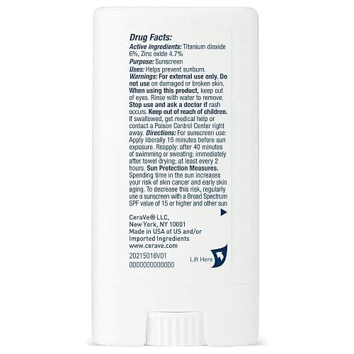CeraVe Mineral Sunscreen Stick SPF 50, Broad Spectrum SPF + Hyaluronic Acid + Ceramides, Titanium Dioxide & Zinc Oxide, 100% Mineral Face Sunscreen Stick, Fragrance Free & Oil Free thumbnail 10