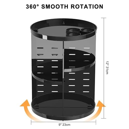 Rotating Makeup Organizer, DIY 8 Adjustable Layers Spinning Skincare Storage, Cosmetic Display Case with Brush Holder and Perfume Tray, Multi-Function Vanity Bathroom Countertop Organizer Black thumbnail 3