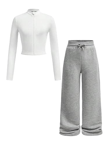RoseSeek Girl's 2 Piece Athletic Sets Long Sleeve Zip Up Jackets and Wide Leg Baggy Sweatpants Sportswear - Image 1