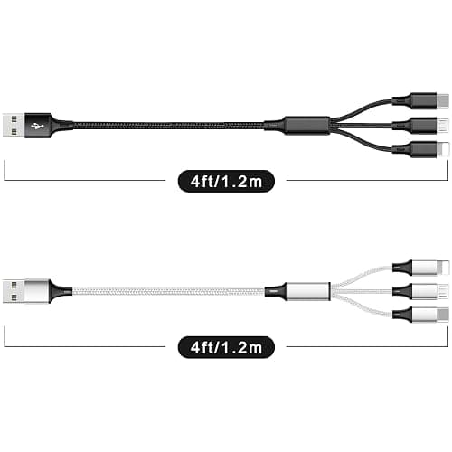 Multi USB Charging Cable 3A, 3 in 1 Fast Charger Cord Connector with Dual Phone/Type C/Micro USB Port Adapter, Compatible with Tablets iPhone 14 13 12 Pro 8 7 Samsung Galaxy (4FT/2Pack Charging Only) thumbnail 3